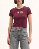 Crystal Logo Crinkle Wash Cropped Tee - Burgundy