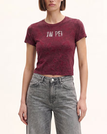 Crystal Logo Crinkle Wash Cropped Tee - Burgundy