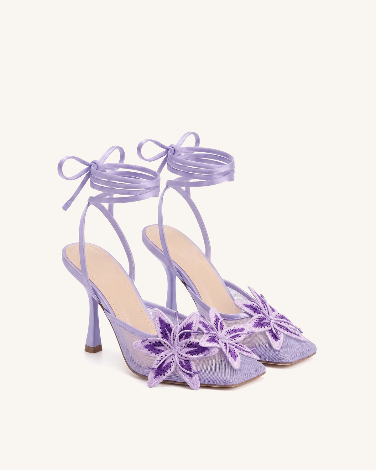 Isadora Lily Floral Heeled Mules - Lavender