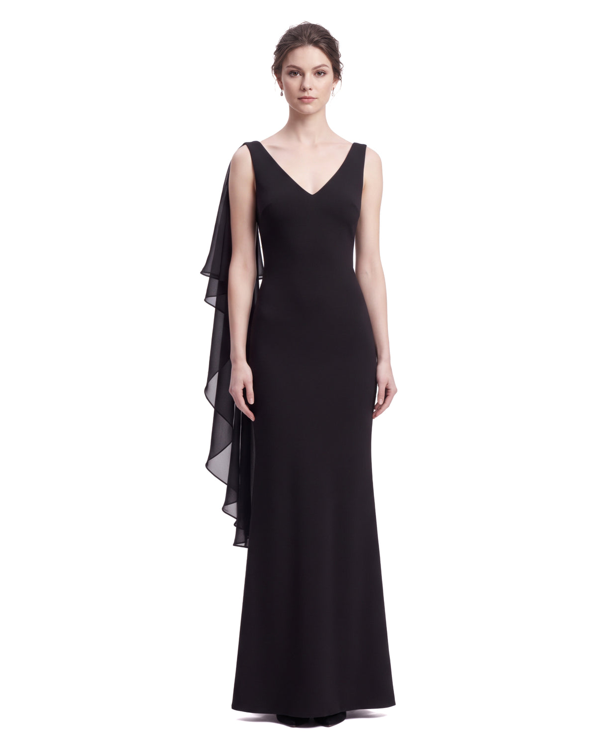 Calla Lily Embroidered Backless Draped Maxi Dress - Black