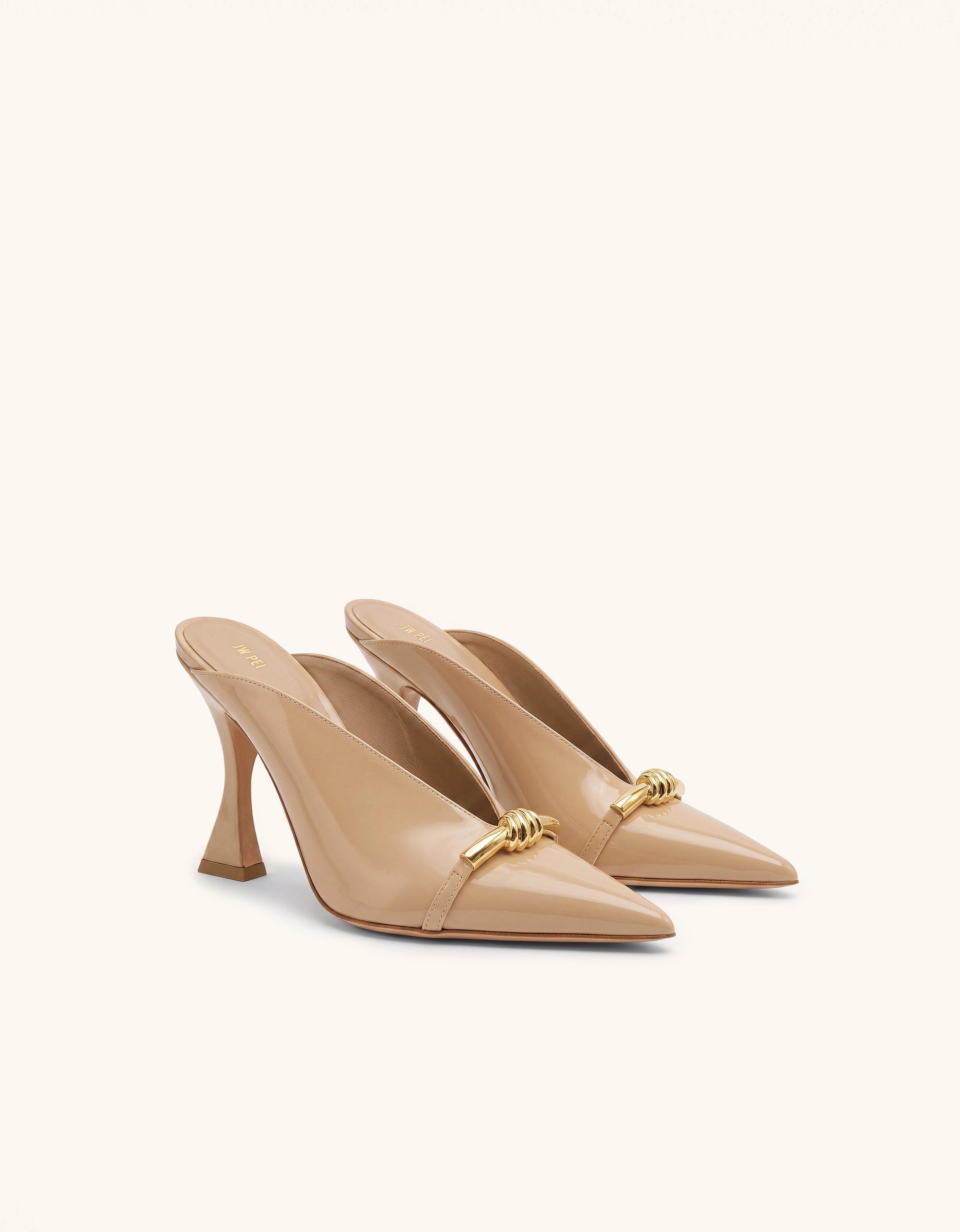 Lena Metal Rope Knot Pointed-Toe Mules - Nude