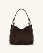 Velora Faux Suede Slouchy Shoulder Bag - Dark Brown