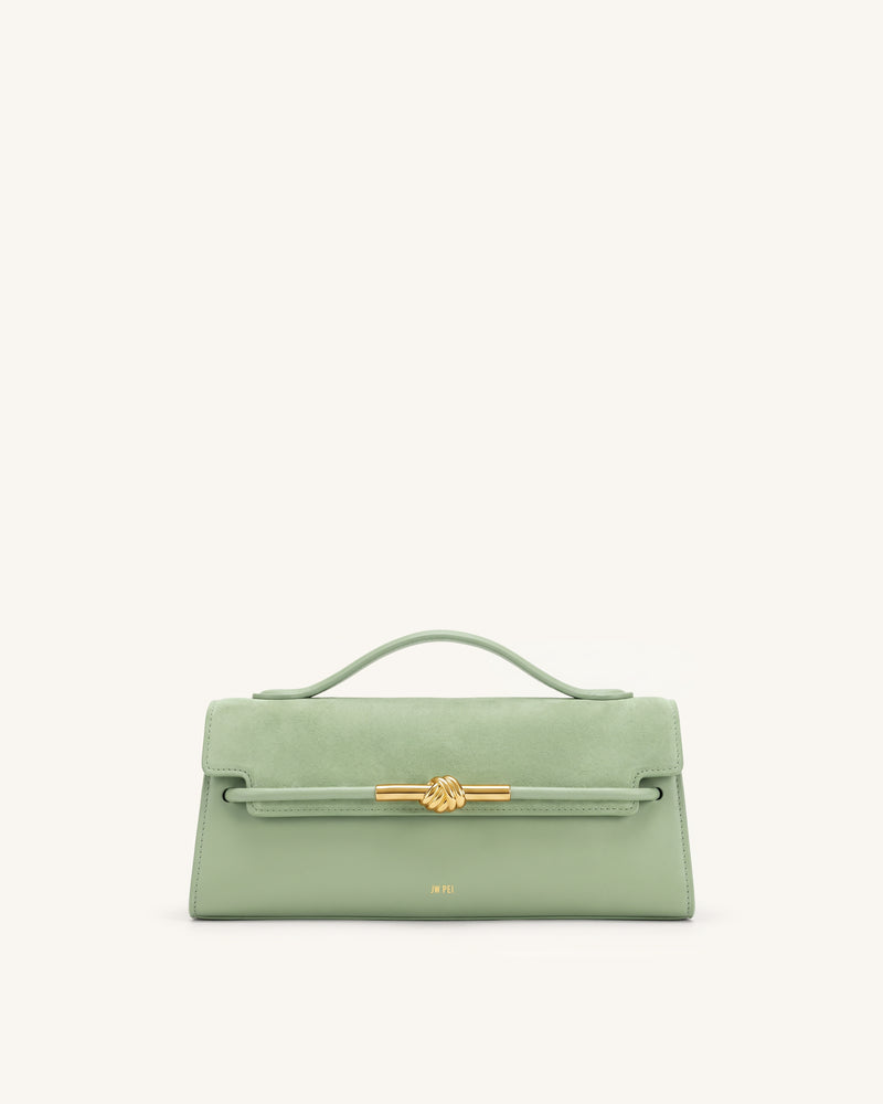 Lena Faux Suede Metal Rope Knot Top Handle Bag - Light Green