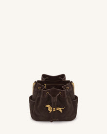Riley Faux Suede Dachshund Quilted Bucket Bag - Brown