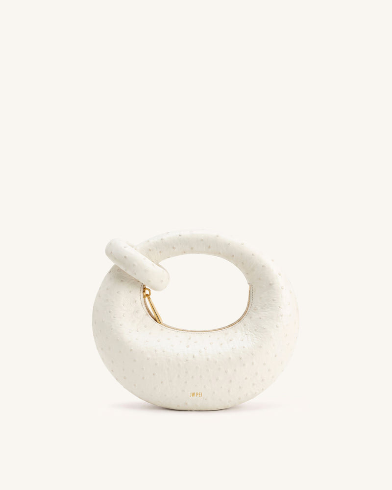 Abacus Faux Ostrich Mini Top Handle Bag - White