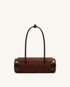 Maelis Faux Suede Croc-Trim Barrel Bag - Dark Brown