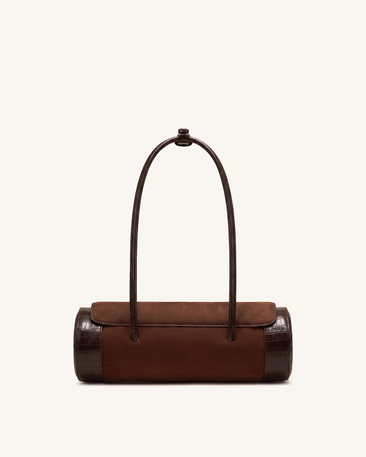 Maelis Faux Suede Croc-Trim Barrel Bag - Dark Brown