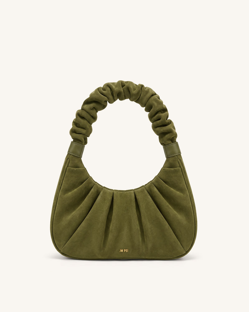 Gabbi Faux Suede Ruched Hobo Handbag - Olive Green