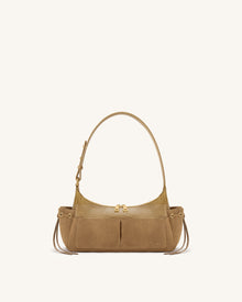 Corinne Lizard-Embossed Faux Suede Shoulder Bag - Khaki
