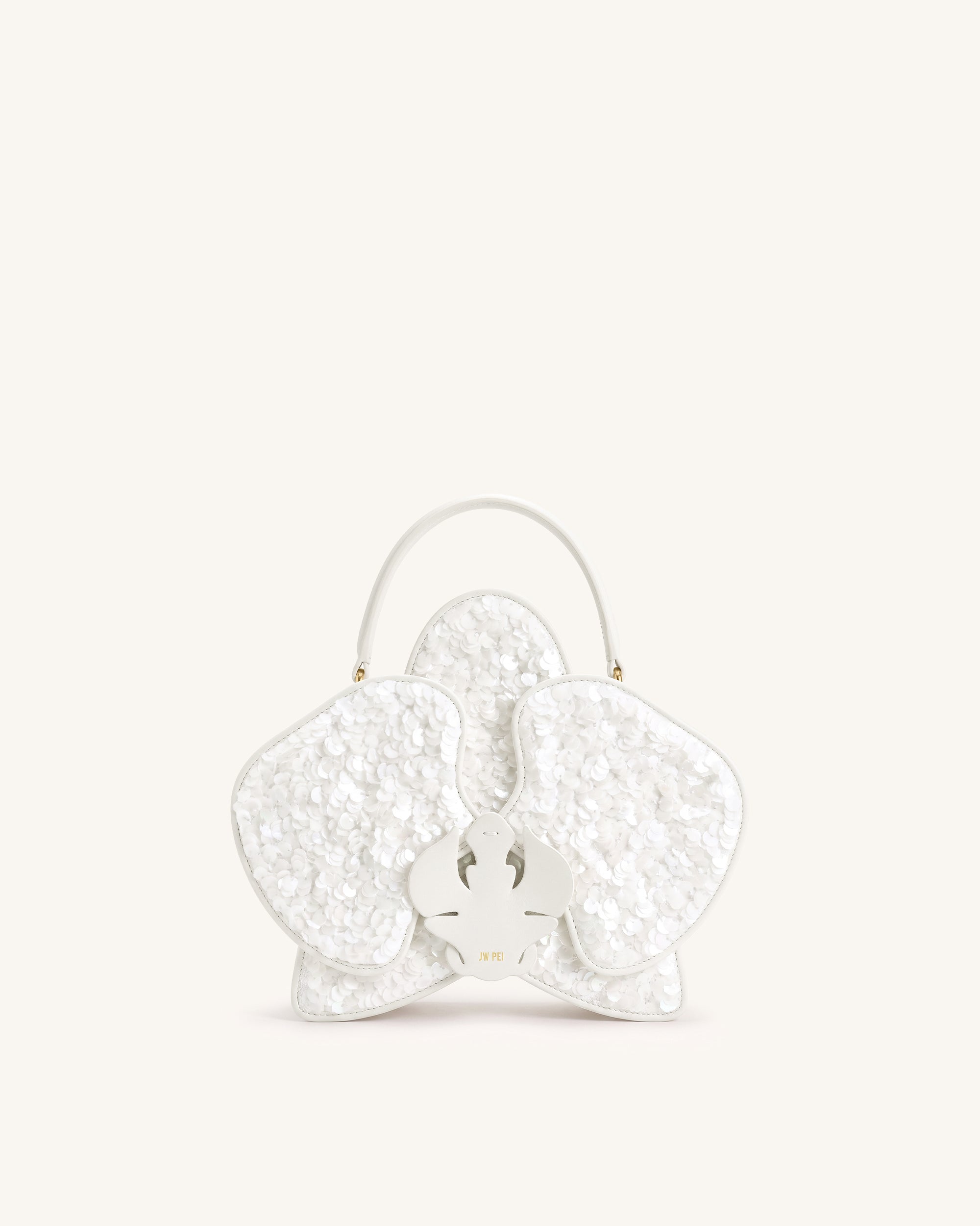 Flora Sequin Orchid Shaped Top Handle Bag - White