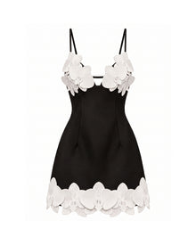 Orchid Embroidered Spaghetti Strap Mini Dress - Black