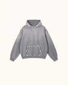 The Opulent Off-White Pearl Trim Hoodie - Washed Grey