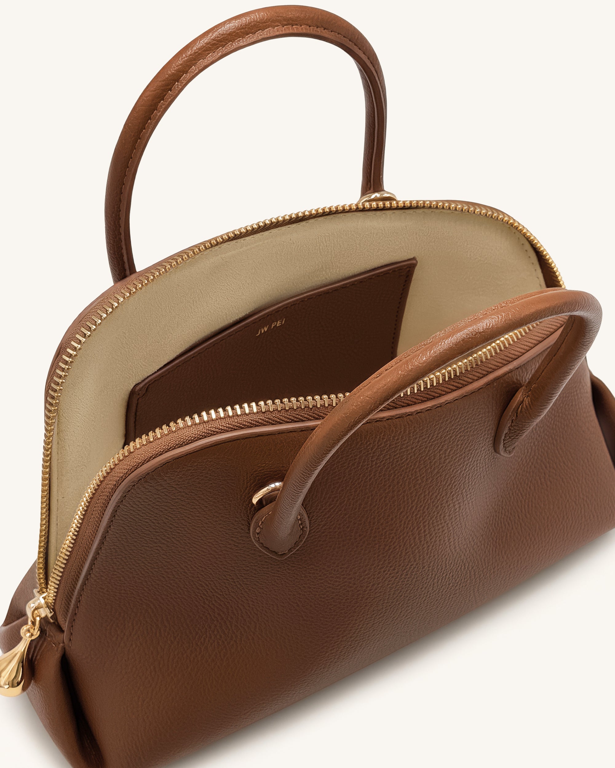 Nerina Pebbled Dome Top Handle Bag - Brown