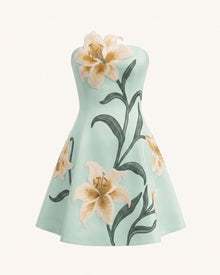 Lily Floral Print Strapless A-Line Mini Dress - Mint Green