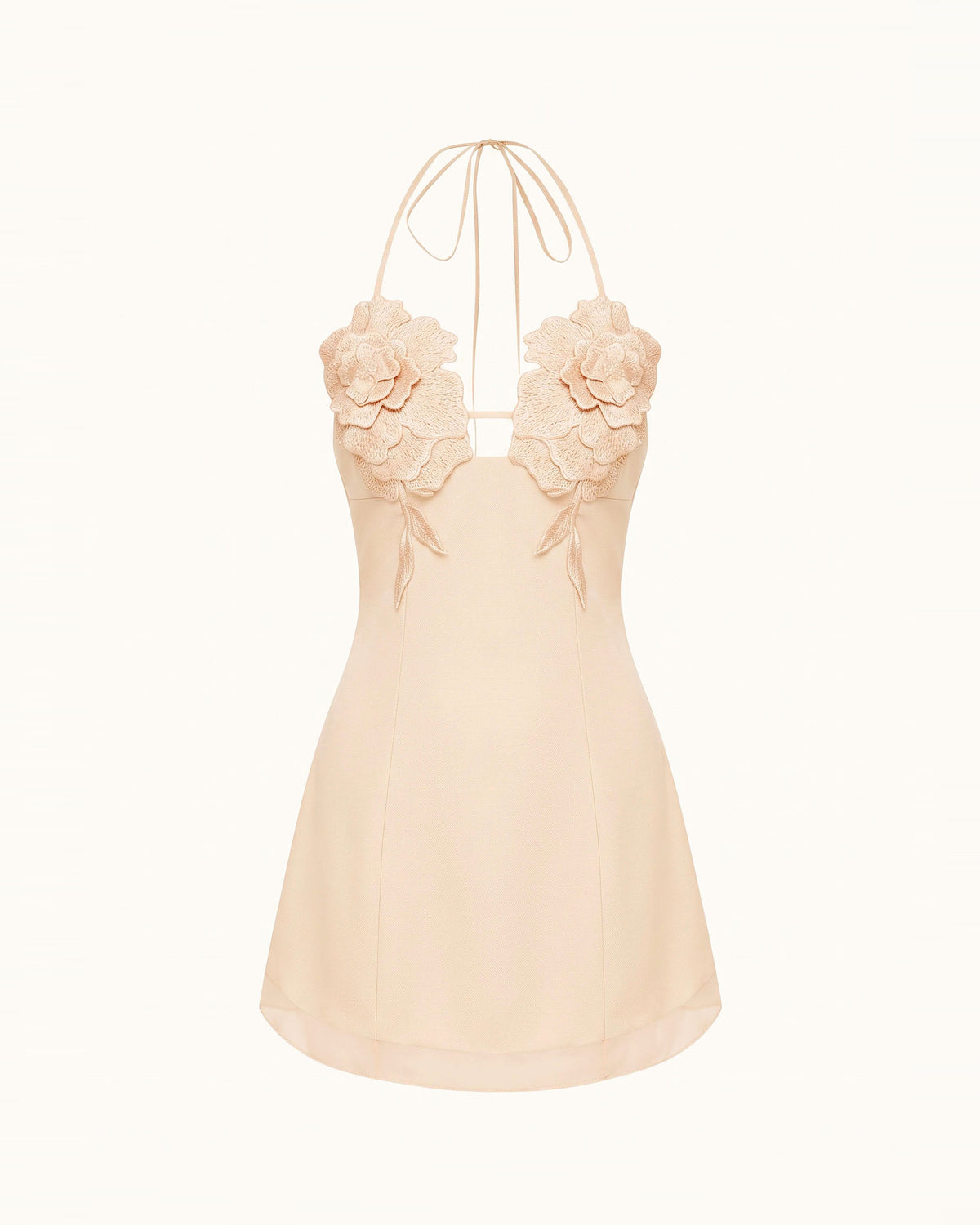 Flower Embroidered Mini Dress - Light Pinkish Flesh Color
