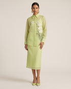 Orchid-Embroidered Sheer Button-Down Shirt - Lime Green