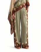 Calla Lily Printed Wide-Leg Satin Trousers - Sage Green