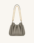 Rowan Faux Suede Quilted Chain Bucket Bag - Gray