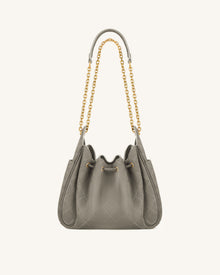 Rowan Faux Suede Quilted Chain Bucket Bag - Gray