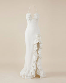 Flower Embroidered Ruffle Maxi Dress - White