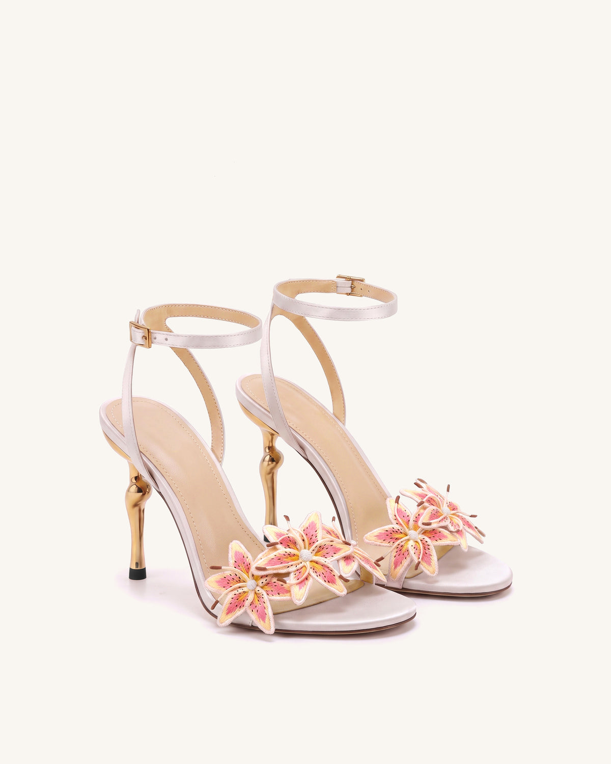 Isadora Lily Floral Heeled Sandals - White