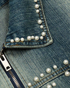 Pearl Embellished Denim Jacket - Blue
