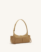 Corinne Lizard-Embossed Faux Suede Shoulder Bag - Khaki