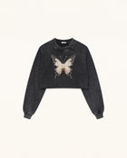Cream 3D Pearl Butterfly Sweatshirt - Black