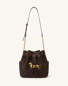 Riley Faux Suede Dachshund Quilted Bucket Bag - Brown
