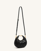 Alina Woven Crescent Top Handle Bag - Black