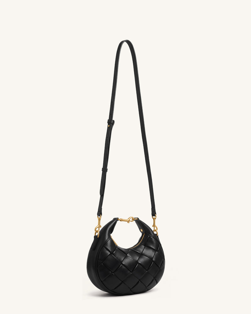 Alina Woven Crescent Top Handle Bag - Black