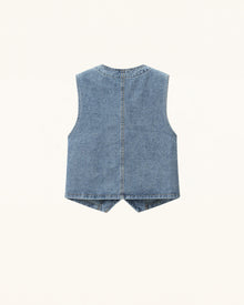 Botanical Vine Embroidered Denim Vest - Light Wash