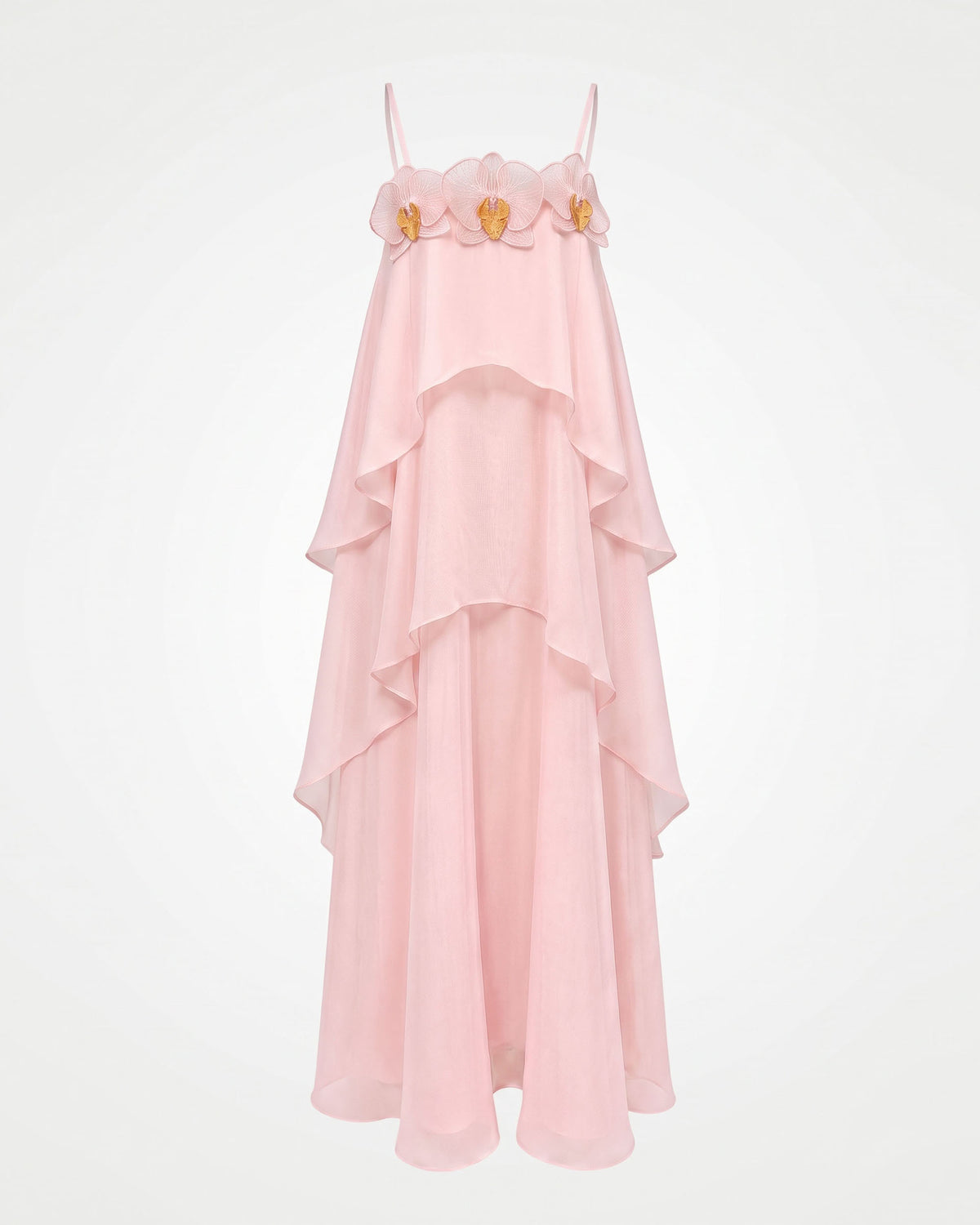 Orchid Embroidered Saghetti Strap Layered Ruffle Maxi Dress - Blush Pink