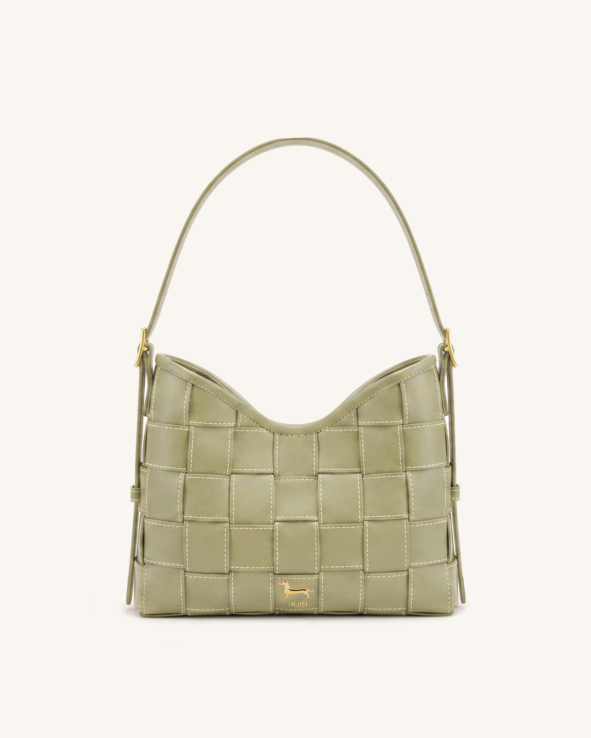 Nadine Dachshund Woven Hobo Bag - Light Green