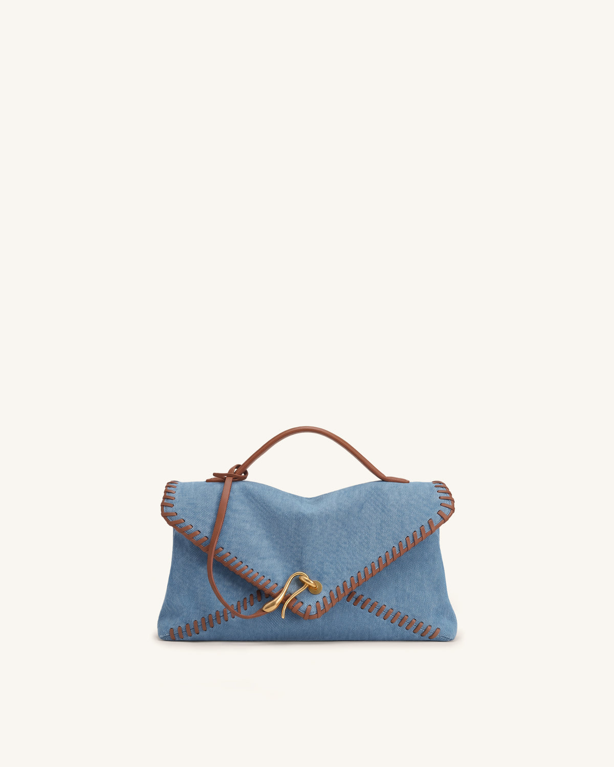 Celeste Whipstitch Trim Envelope Bag - Light Blue Denim