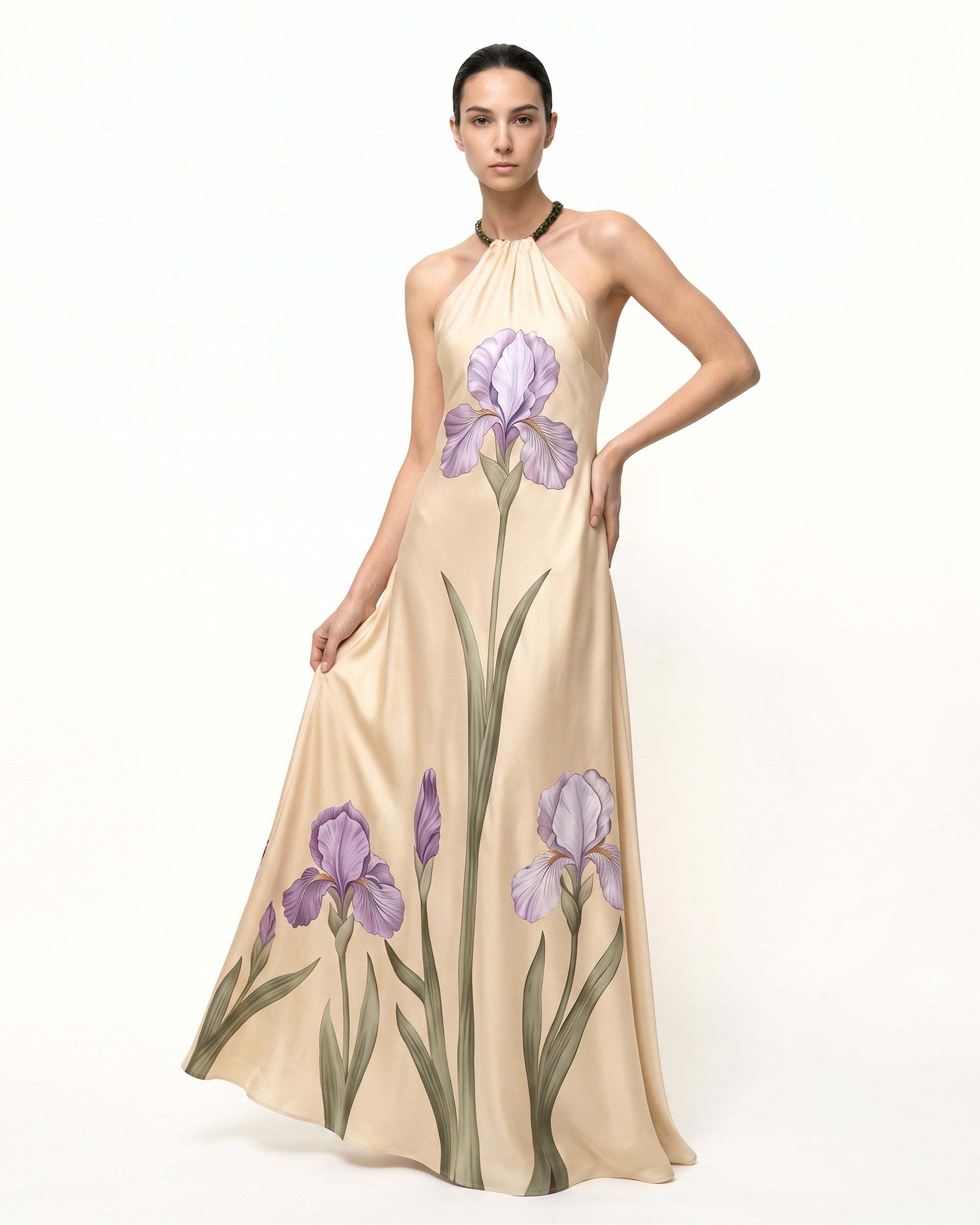 Iris Floral Print
 Halter Maxi Dress -
 Cream