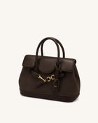 Alina Belted Satchel Bag - Dark Brown Canvas