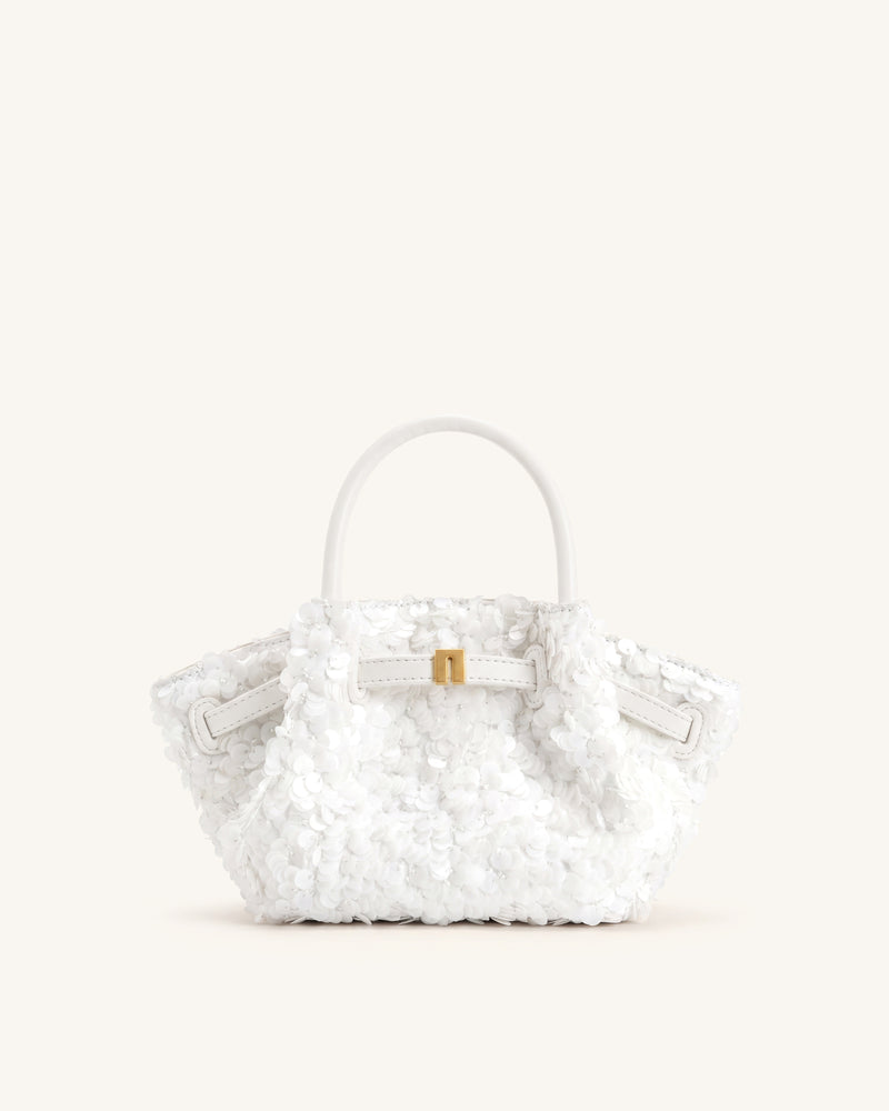Hana Metallic Sequin Mini Tote Bag - White