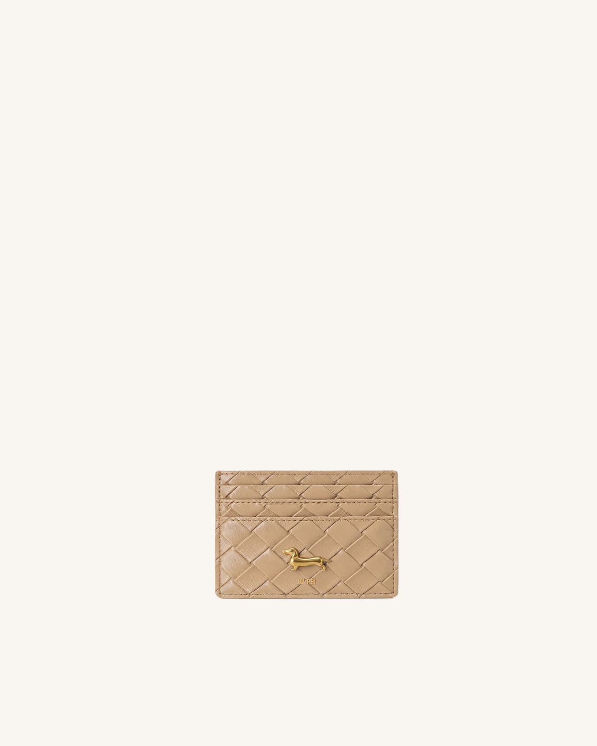 Maeve Woven Dachshund Metal Emblem Card Holder - Khaki