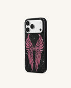 Pink Rhinestone Angel Wings Phone Case - Black