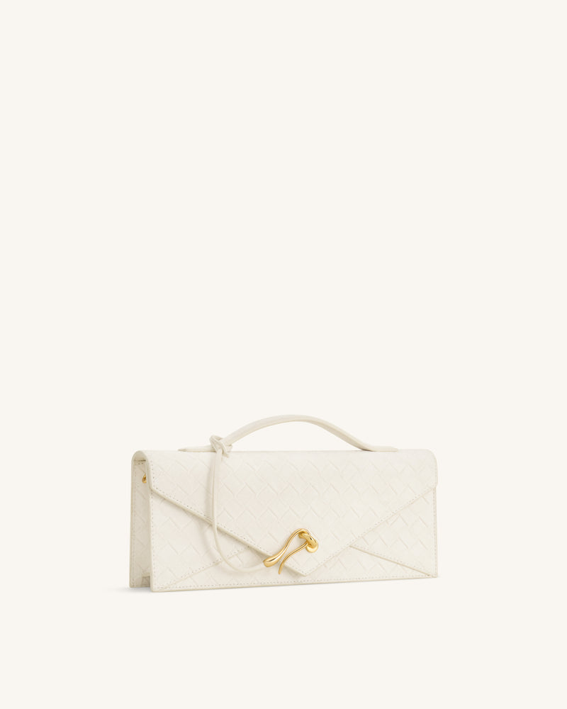 Celeste Faux Suede Woven Textured Envelope Top Handle Bag - White