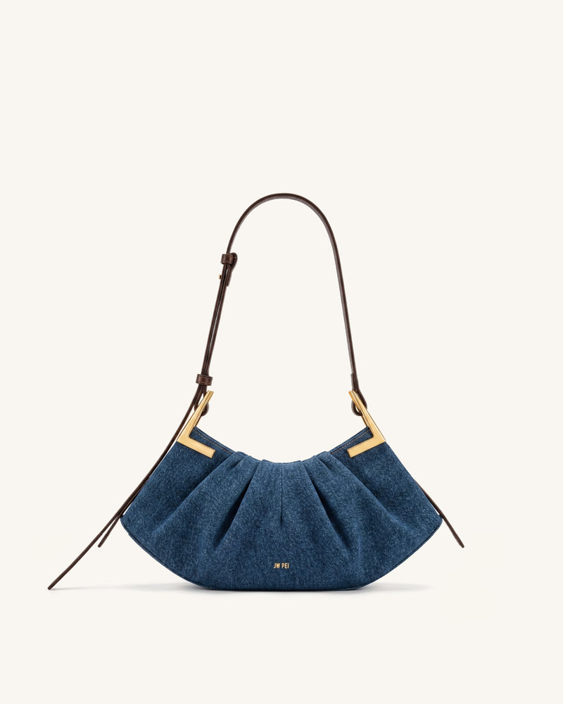 Amelia Pleated Shoulder Bag - Dark Blue Denim