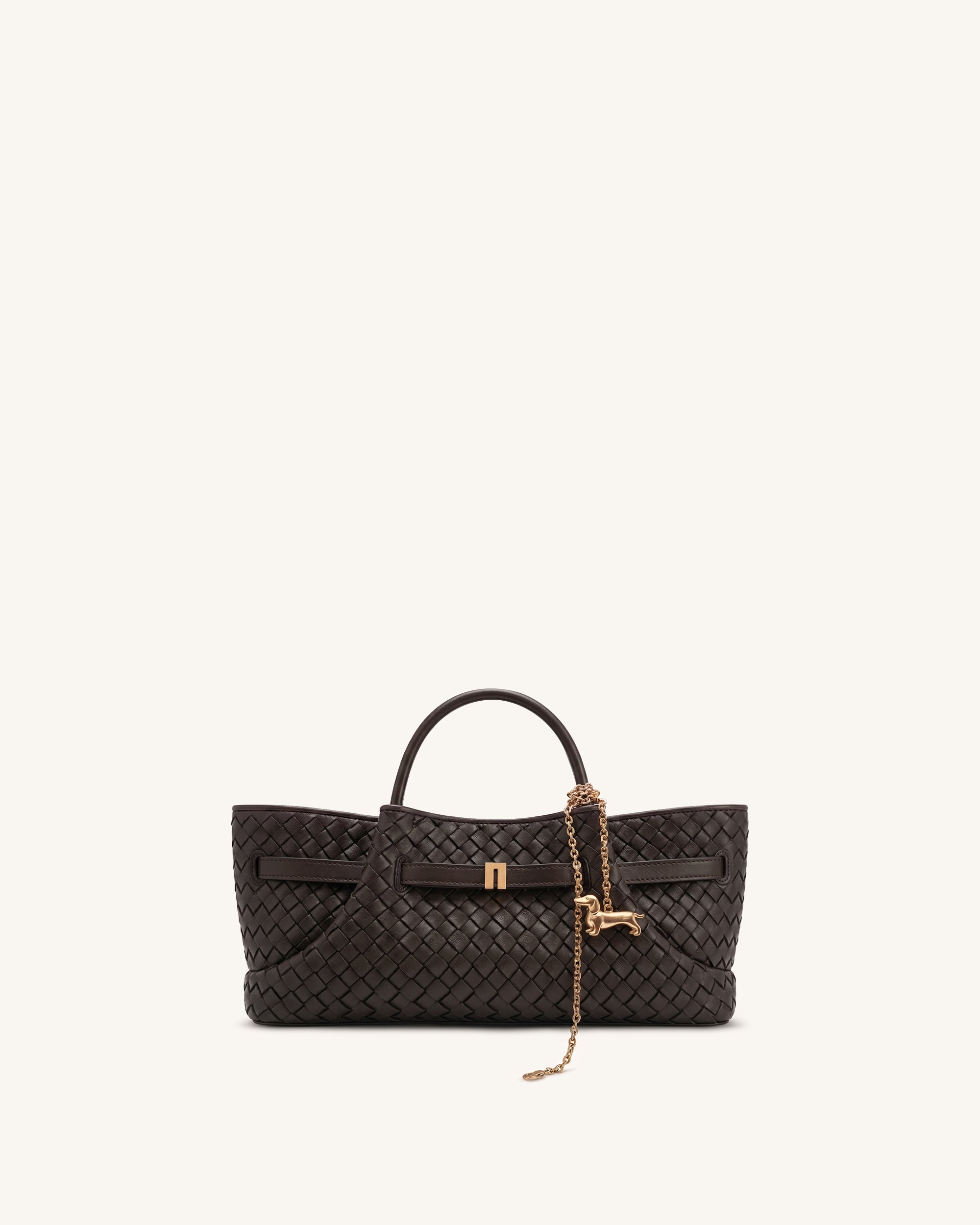 Maeve Woven Dachshund Metal Charm Tote Bag - Brown