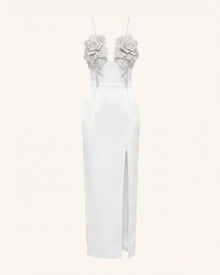 3D Floral Slit Maxi Dress - White