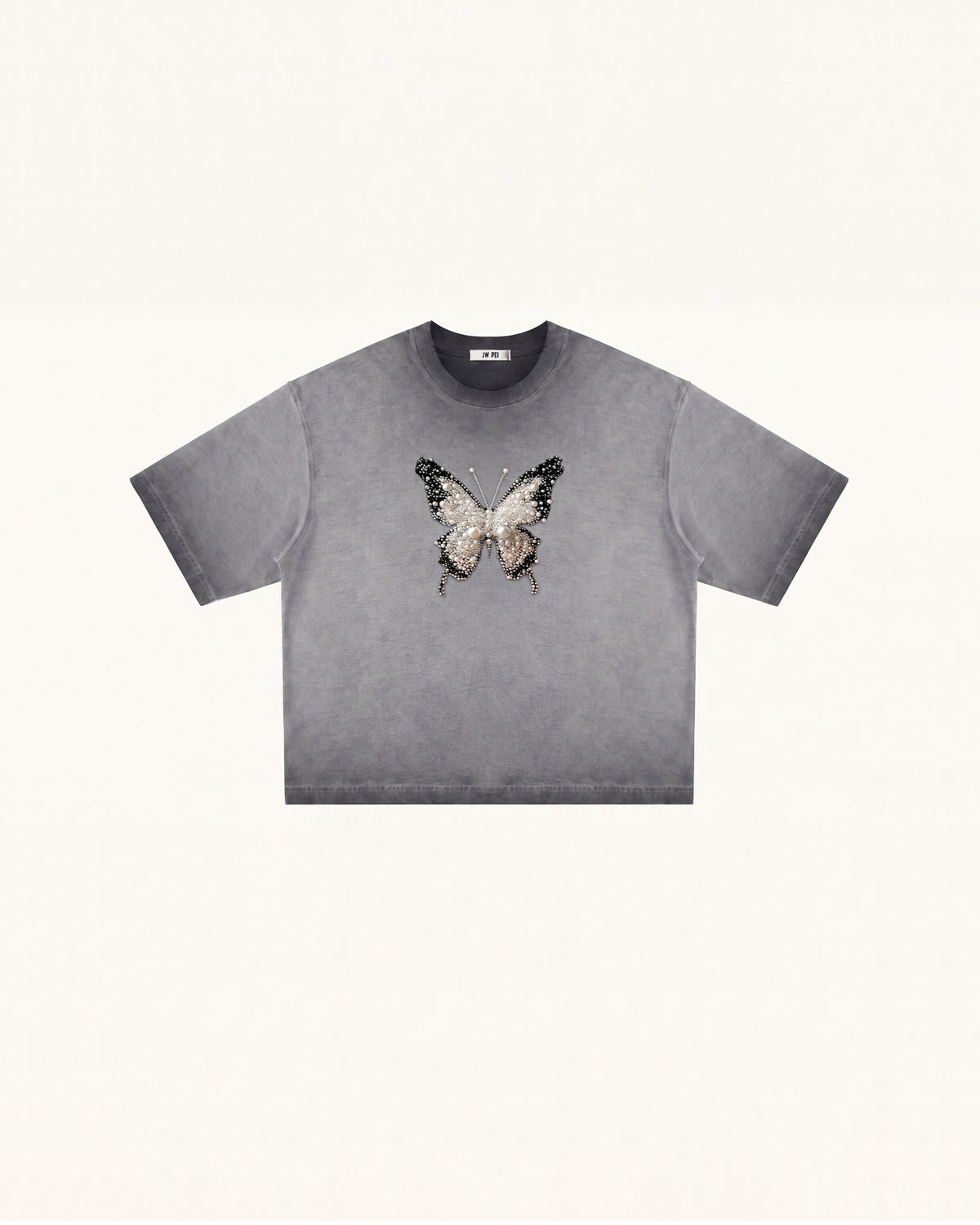 The Radiant 3D Pearl Butterfly  Tee - Acid Charcoal
