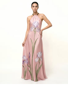 Iris Floral Print Halter Maxi Dress - Blush