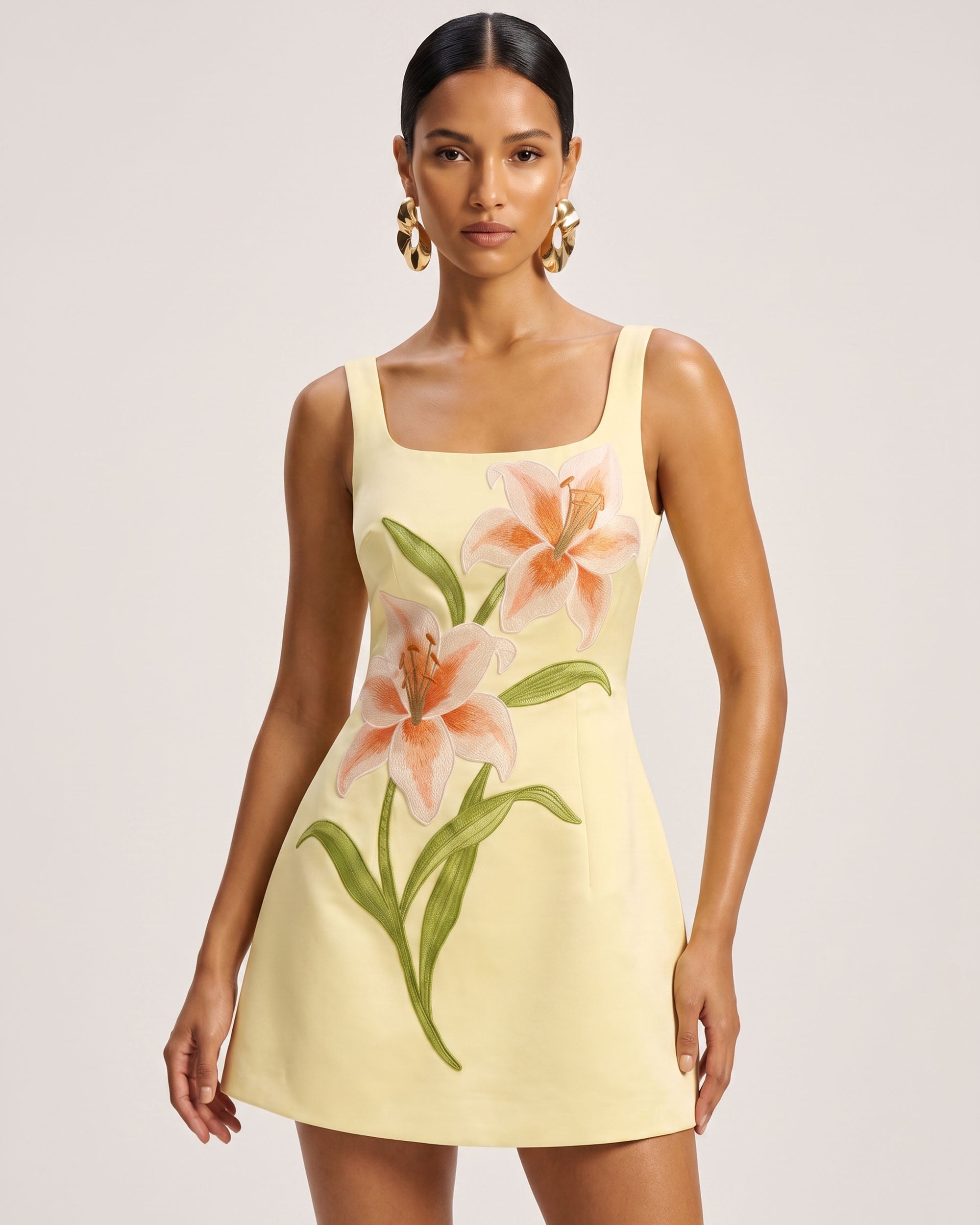 Lily Floral Print Sleeveless A-Line Mini Dress - Yellow