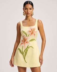 Lily Floral Print Sleeveless A-Line Mini Dress - Yellow