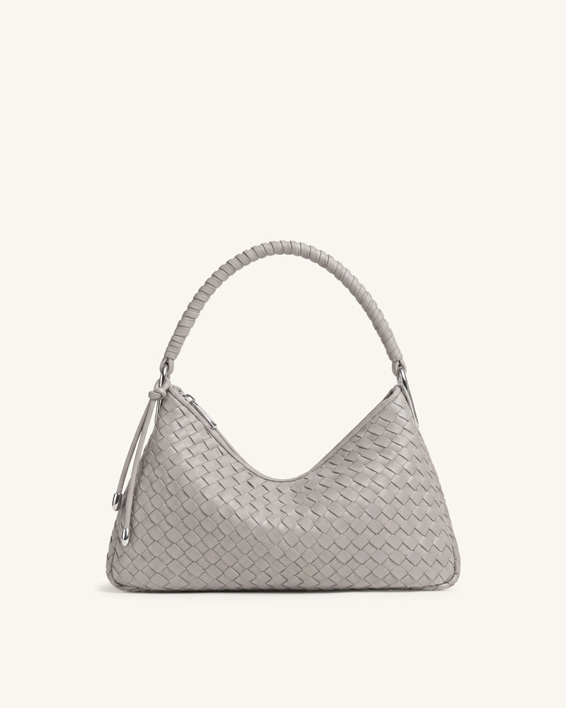 Lorena Woven Shoulder Bag - Light Grey