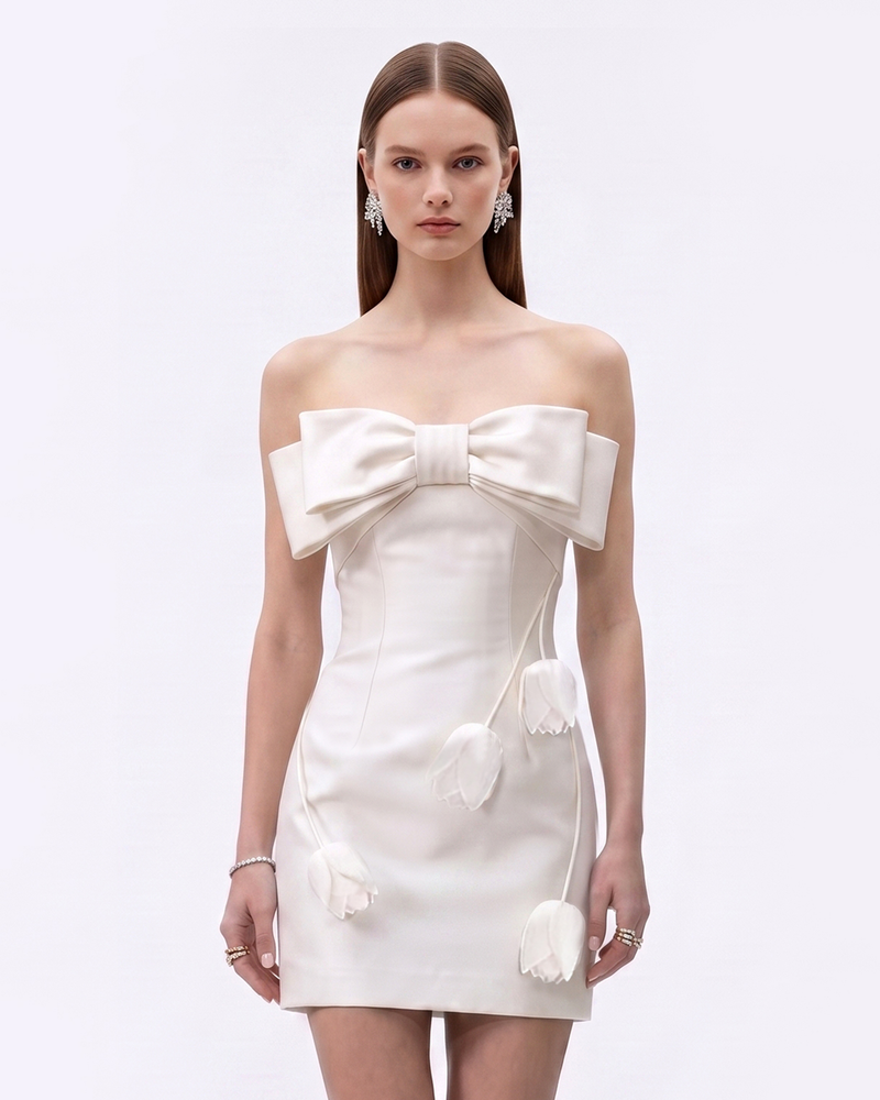 TuliP Bow Detail Strapless Mini Dress - Ivory